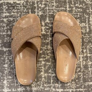 275 Beige Crystal Cross Leather Slides